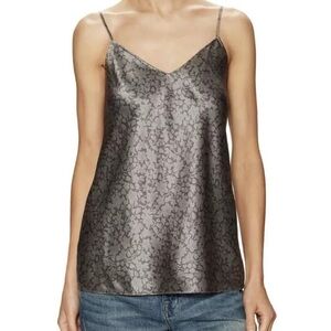 Vince Metallic Floral Silk Camisole in Gray